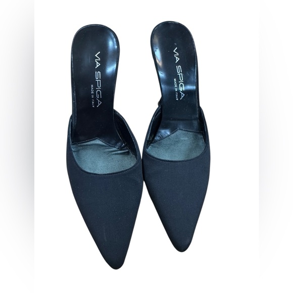 90s Via Spiga Black Satin Pointed Toe Heel Mules  6M - Picture 6 of 12